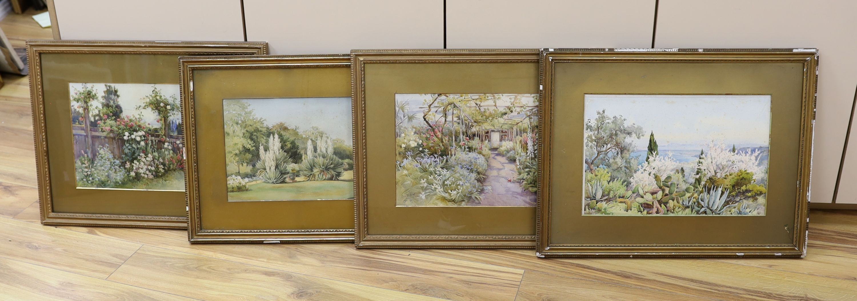 Ella Du Cane (1874-1943), set of four watercolours, Villa Sahel Algier, Garden Terrace, Rose garden and one other, signed, largest 29 x 44cm